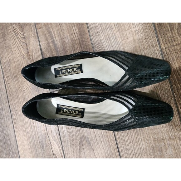J. Renee Black And Mesh With Sequins Look Square Heel Pumps Size 7.5M - Picture 4 of 10